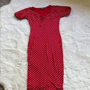 Missguided Petite Classy Red and White Polka Dot Midi Dress